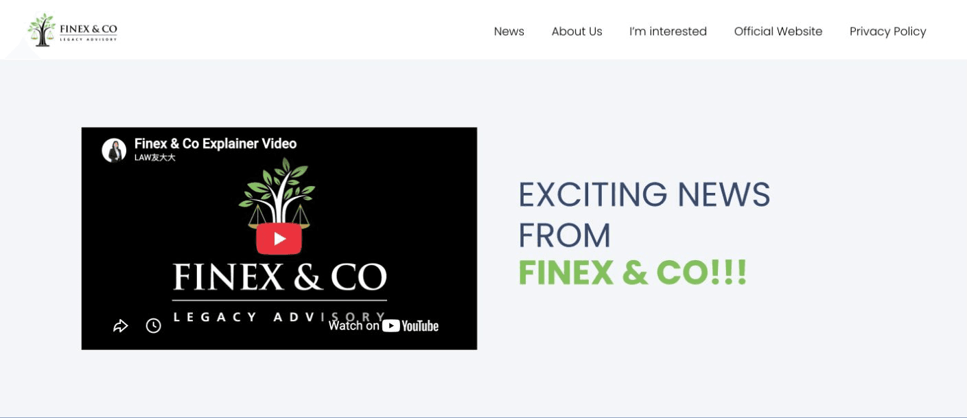 FINEX & CO campaign website homepage with navigation, video and campaign introduction